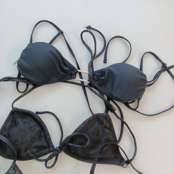 Set of 3 Swimwear Top Wired & Wireless Padded Black Print Solid Strap Adjustable - Picture 2 of 12